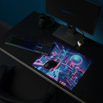 Neon Vaporwave City Mouse Pad - Gaming Mouse Pad Neon Pink Blue Desk Vaporwave Mood Energetic Futuristic Niche Tech Gear