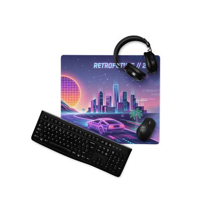 Neon Vaporwave City Mouse Pad - Mouse Pad Neon Purple Aqua Desk Vaporwave Retro Futurism Cyberpunk Vaporwave Digital Art