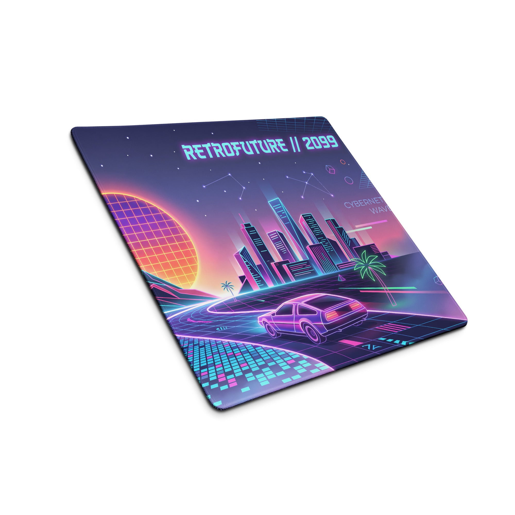 Neon Vaporwave City Mouse Pad - Mouse Pad Neon Purple Aqua Desk Vaporwave Retro Futurism Cyberpunk Vaporwave Digital Art