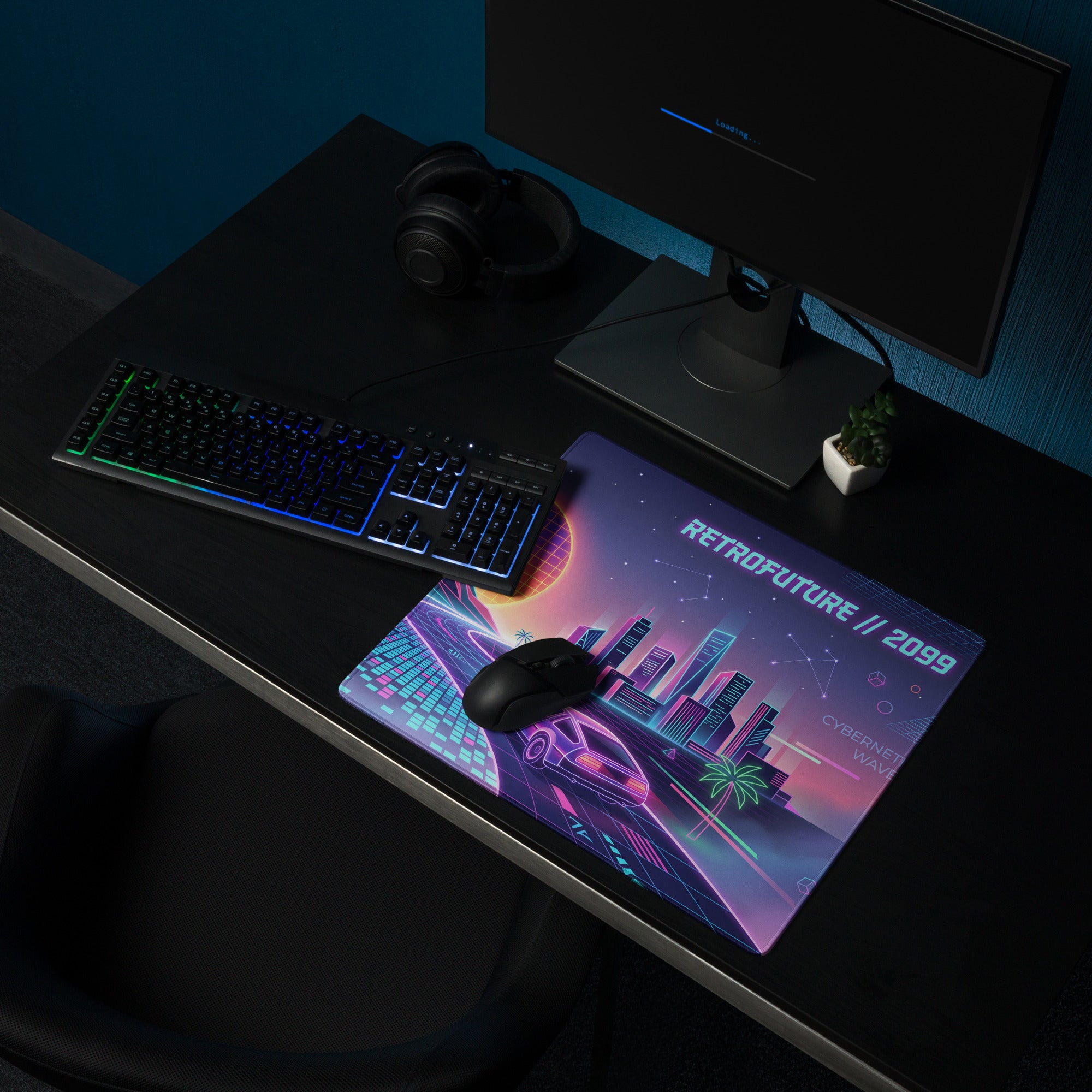 Neon Vaporwave City Mouse Pad - Mouse Pad Neon Purple Aqua Desk Vaporwave Retro Futurism Cyberpunk Vaporwave Digital Art