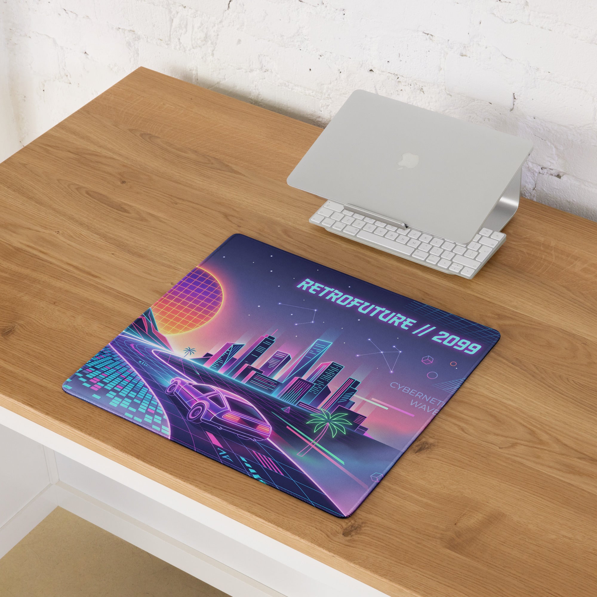 Neon Vaporwave City Mouse Pad - Mouse Pad Neon Purple Aqua Desk Vaporwave Retro Futurism Cyberpunk Vaporwave Digital Art