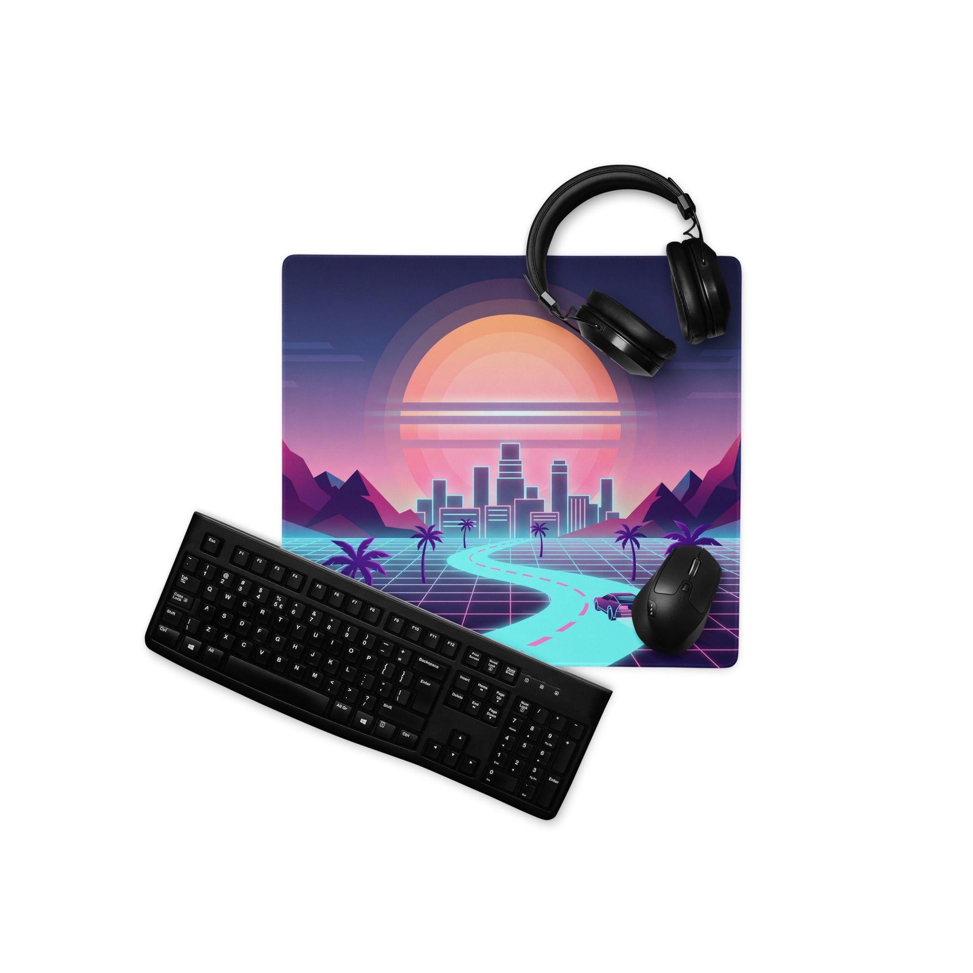 Vaporwave Neon Sunset Mouse Pad - Gaming Mouse Pad Neon Pink Purple For Desk Retro Futurism Neon Aesthetic Non Slip