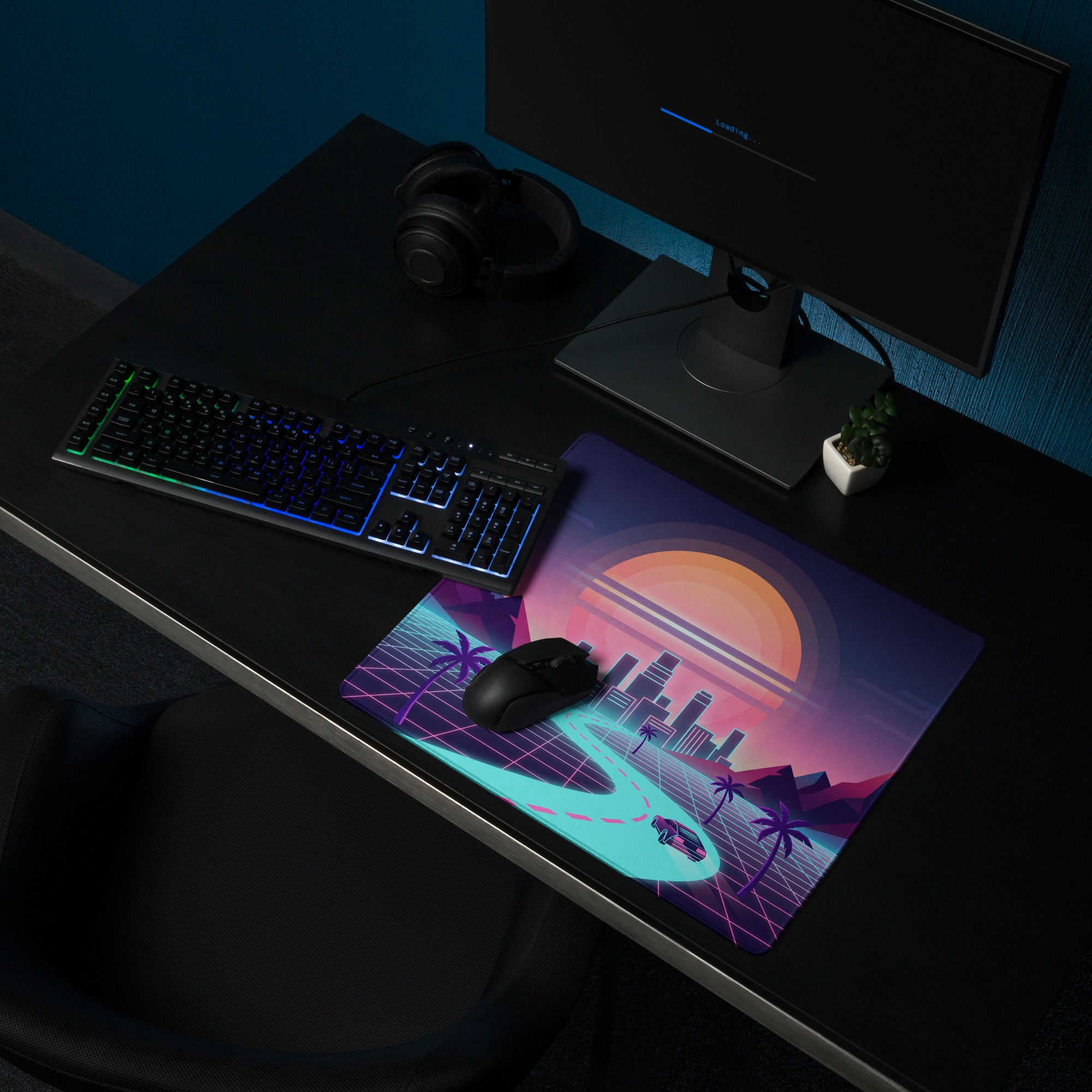 Vaporwave Neon Sunset Mouse Pad - Gaming Mouse Pad Neon Pink Purple For Desk Retro Futurism Neon Aesthetic Non Slip