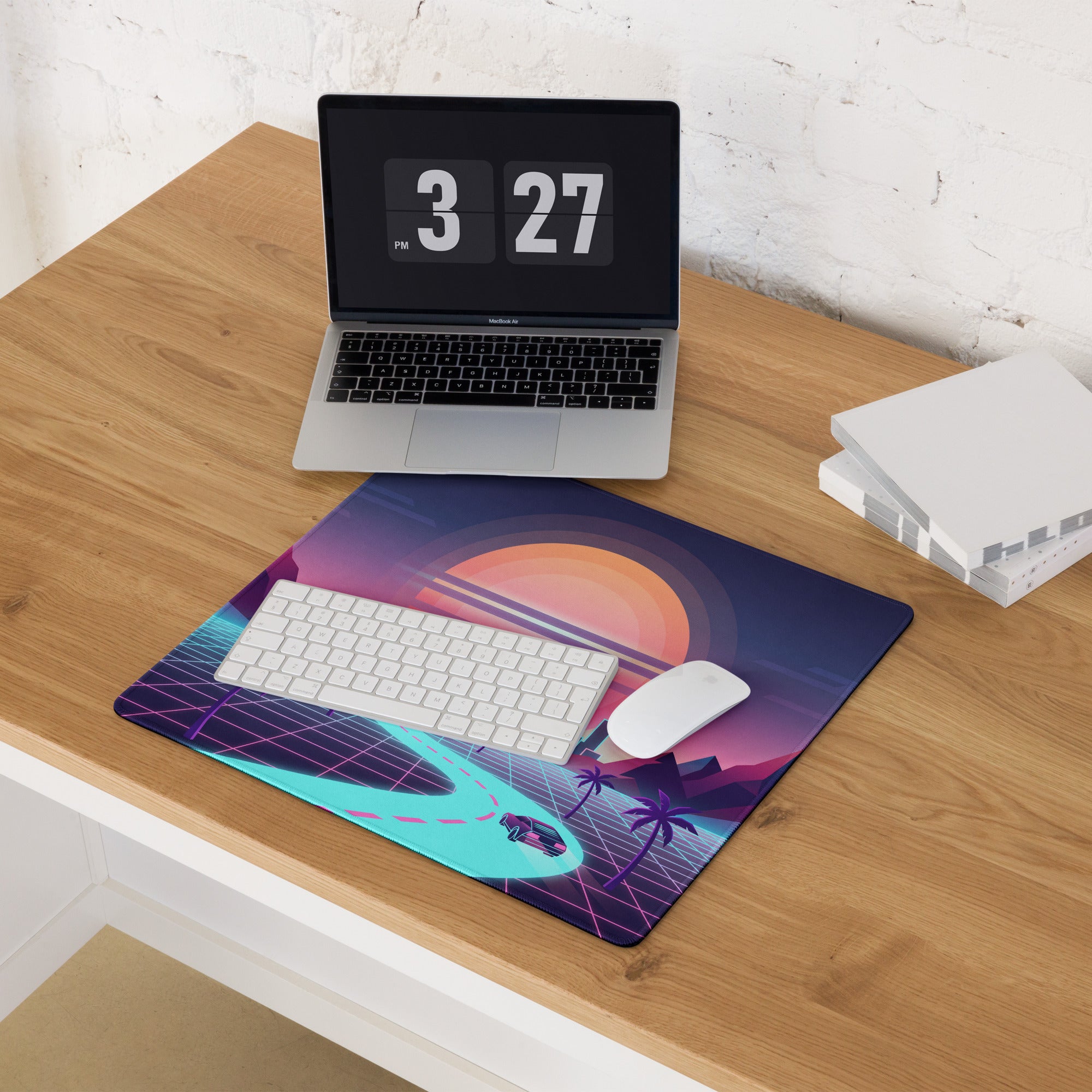 Vaporwave Neon Sunset Mouse Pad - Gaming Mouse Pad Neon Pink Purple For Desk Retro Futurism Neon Aesthetic Non Slip