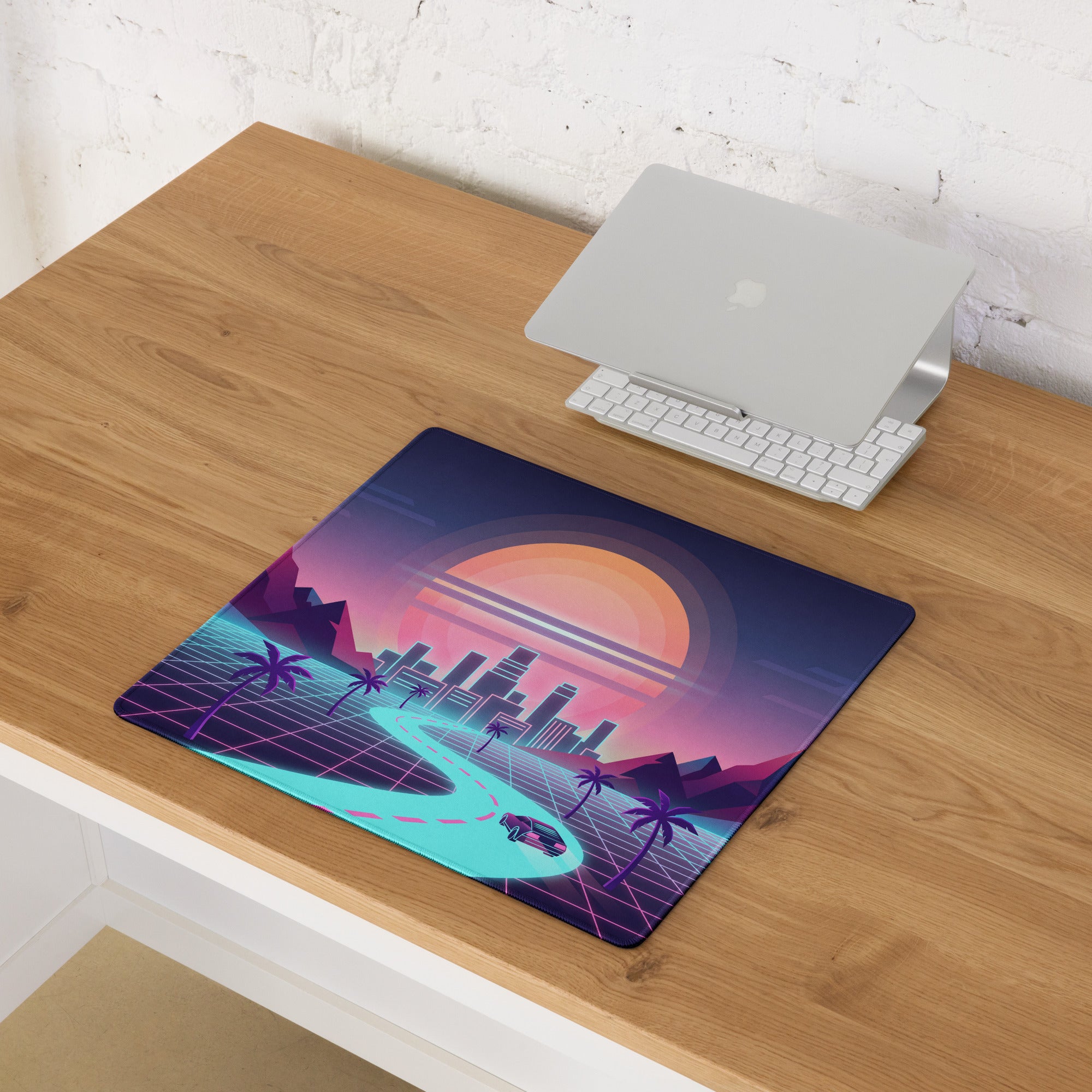 Vaporwave Neon Sunset Mouse Pad - Gaming Mouse Pad Neon Pink Purple For Desk Retro Futurism Neon Aesthetic Non Slip