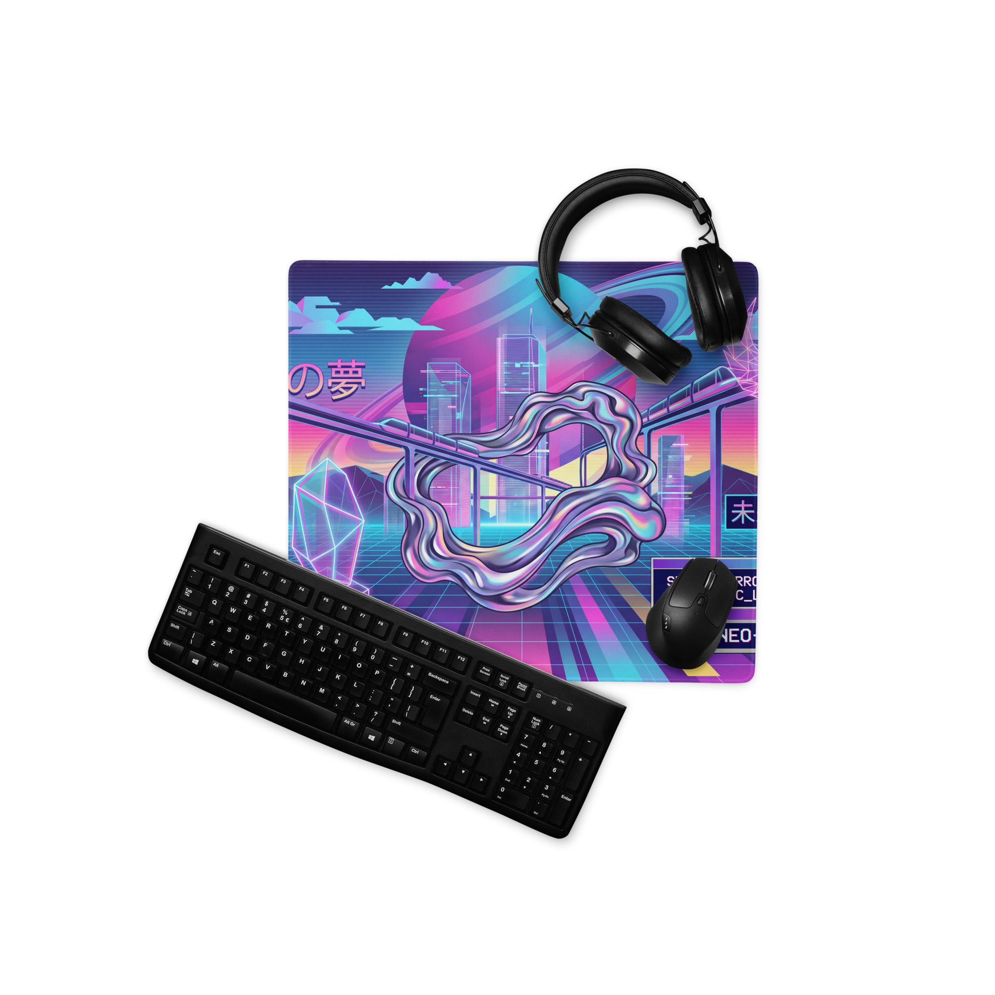 Vaporwave Neon Gaming Mouse Pad - Vaporwave Neon Mouse Pad Purple Pink Blue Gaming Desk Retro Dreamy Mood Digital Desktop
