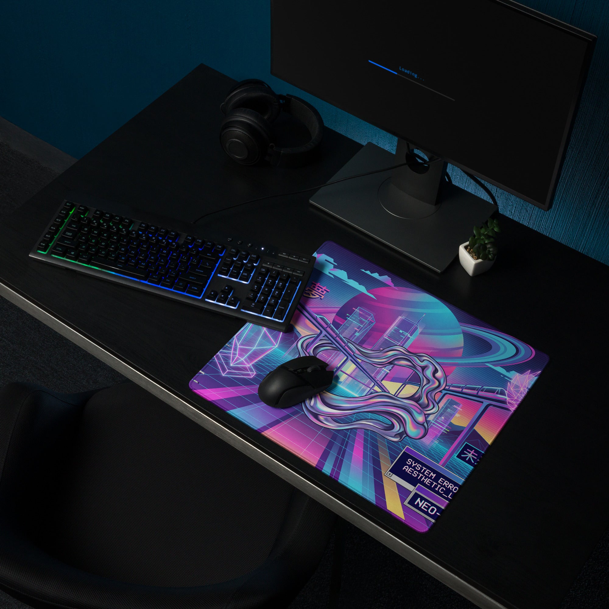 Vaporwave Neon Gaming Mouse Pad - Vaporwave Neon Mouse Pad Purple Pink Blue Gaming Desk Retro Dreamy Mood Digital Desktop