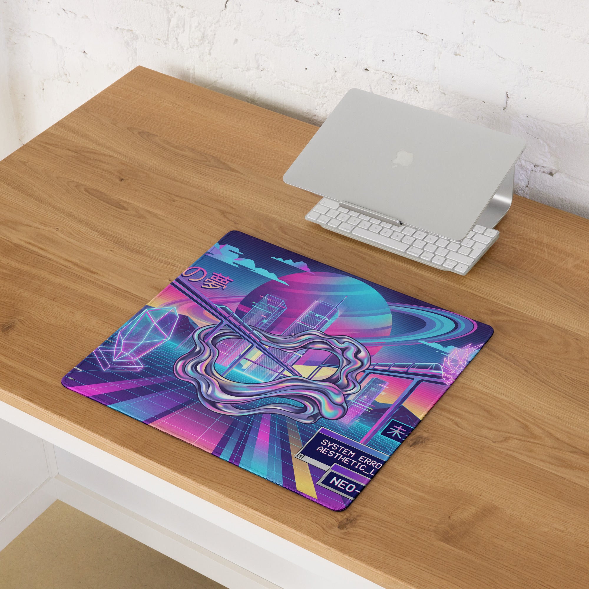 Vaporwave Neon Gaming Mouse Pad - Vaporwave Neon Mouse Pad Purple Pink Blue Gaming Desk Retro Dreamy Mood Digital Desktop