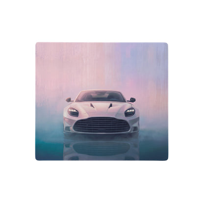 Aston Martin Vantage inspired pearl white ultra-glide stitched edge desk pad with sleek sports car design and glossy finish