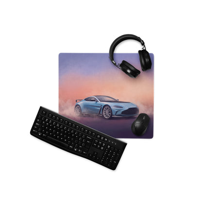 Aston Martin vantage inspired sky blue gt3 rectangular non-slip extended mousepad with blue sports car graphic