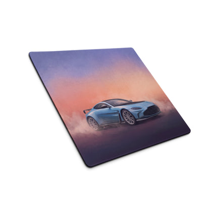 Blue aston martin v12 vanquish sports car graphic printed on a square non-slip mousepad for pc use