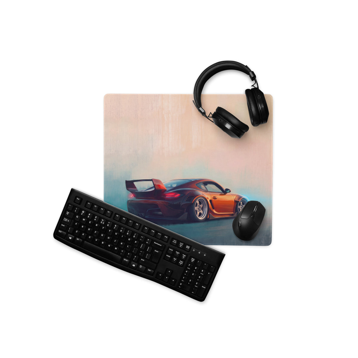 Porsche Cayman Inspired Metallic Orange Widebody Desk Pad – Extended Non-Slip PC Mouse Mat
