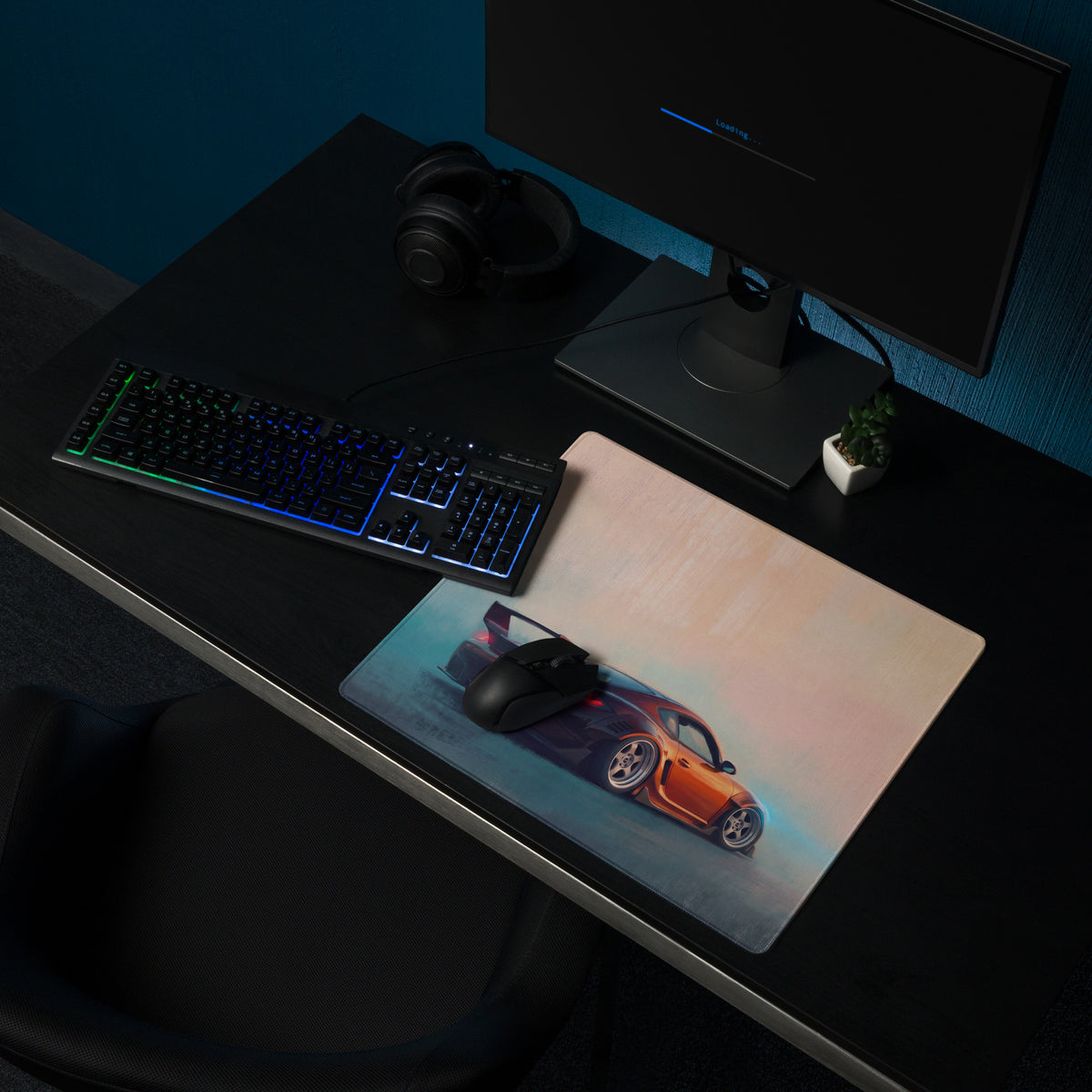 Porsche Cayman Inspired Metallic Orange Widebody Desk Pad – Extended Non-Slip PC Mouse Mat