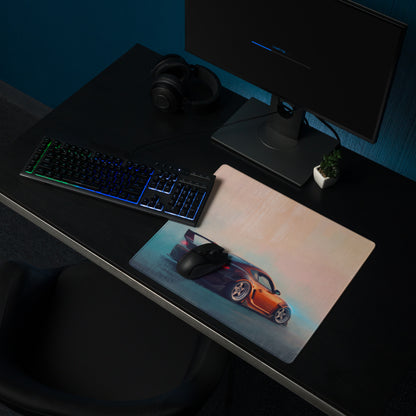 Porsche Cayman Inspired Metallic Orange Widebody Desk Pad – Extended Non-Slip PC Mouse Mat