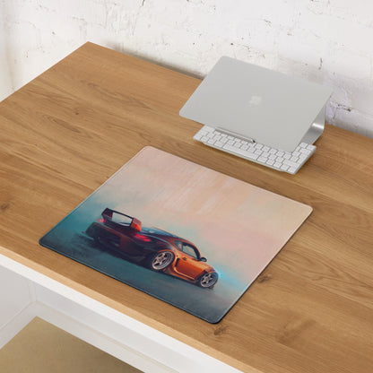 Porsche Cayman Inspired Metallic Orange Widebody Desk Pad – Extended Non-Slip PC Mouse Mat