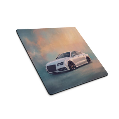 Audi A7 Inspired Pearl White Stance Desk Pad – Ultra-Glide Stitched Edge Gaming Mouse Mat