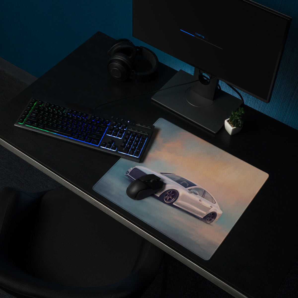 Audi A7 Inspired Pearl White Stance Desk Pad – Ultra-Glide Stitched Edge Gaming Mouse Mat