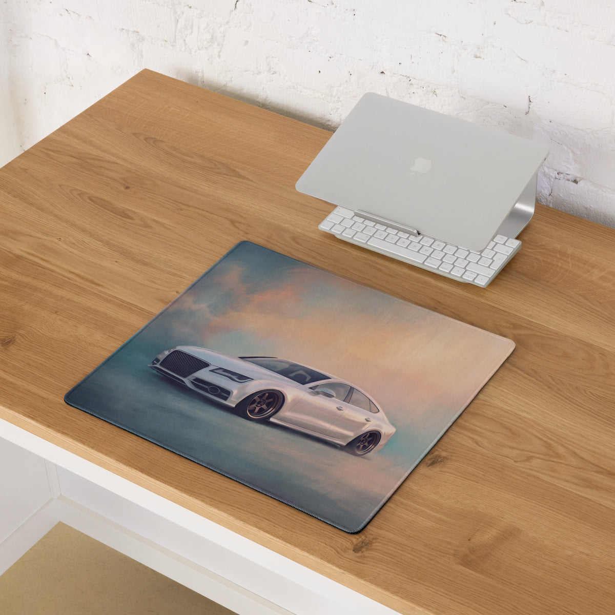Audi A7 Inspired Pearl White Stance Desk Pad – Ultra-Glide Stitched Edge Gaming Mouse Mat