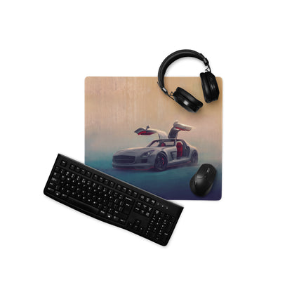 Mercedes-Benz SLS AMG Inspired Silver Gullwing Supercar Desk Mat – Low-Friction Cloth Setup Mousepad