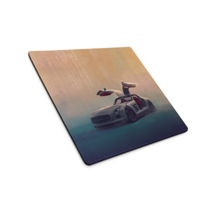 Mercedes-Benz SLS AMG Inspired Silver Gullwing Supercar Desk Mat – Low-Friction Cloth Setup Mousepad