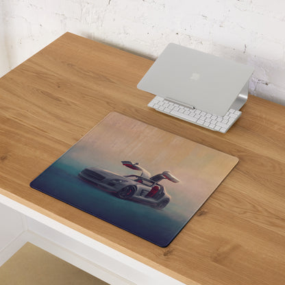Mercedes-Benz SLS AMG Inspired Silver Gullwing Supercar Desk Mat – Low-Friction Cloth Setup Mousepad