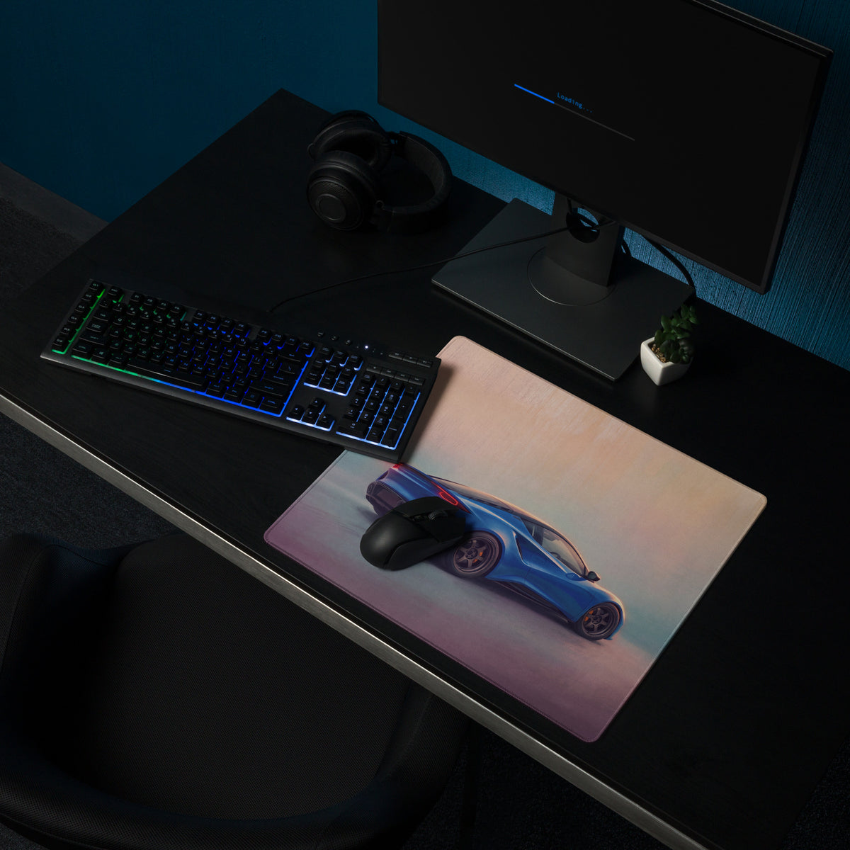 Lotus Emira Inspired Dynamic Blue Performance Desk Pad – Extended Non-Slip PC Mouse Mat