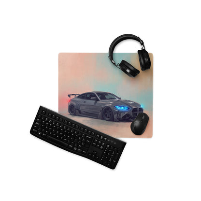 BMW M4 Inspired Dark Gray Widebody GT Wing Desk Mat – Ultra-Glide Stitched Edge Gaming Mouse Mat