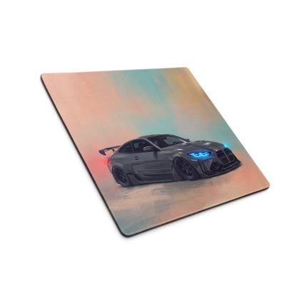 BMW M4 Inspired Dark Gray Widebody GT Wing Desk Mat – Ultra-Glide Stitched Edge Gaming Mouse Mat