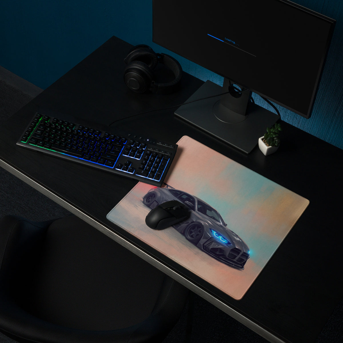 BMW M4 Inspired Dark Gray Widebody GT Wing Desk Mat – Ultra-Glide Stitched Edge Gaming Mouse Mat
