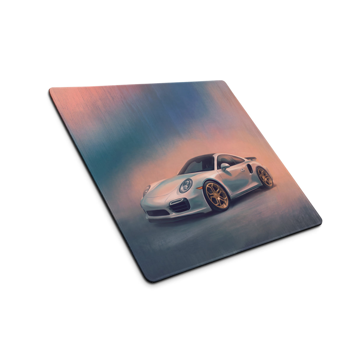 Porsche 911 Inspired Silver Gold Rim Turbo Desk Mat – High-Precision XL Gaming Mousepad