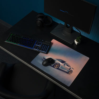Porsche 911 Inspired Silver Gold Rim Turbo Desk Mat – High-Precision XL Gaming Mousepad