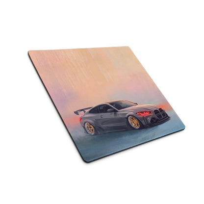 BMW M4 Inspired Gray Widebody GT Wing Desk Mat – Low-Friction Cloth Setup Mousepad