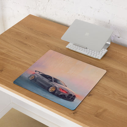 BMW M4 Inspired Gray Widebody GT Wing Desk Mat – Low-Friction Cloth Setup Mousepad