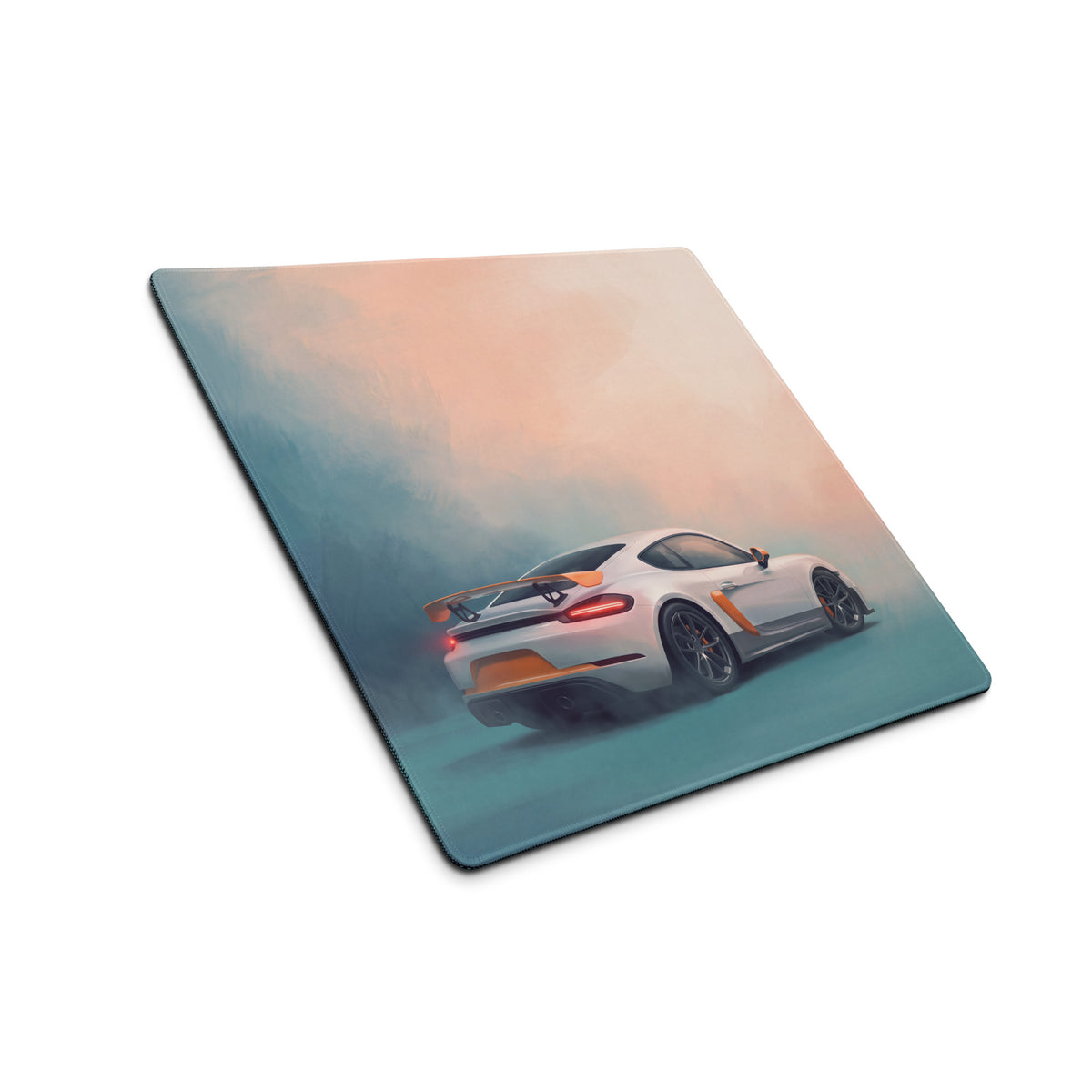 Porsche Cayman GT4 Inspired White & Orange Track Edition Desk Pad – Extended Non-Slip PC Mouse Mat