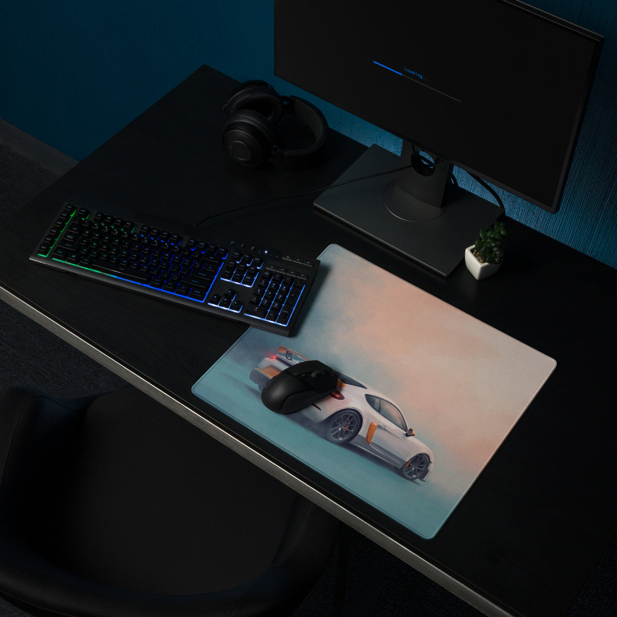 Porsche Cayman GT4 Inspired White & Orange Track Edition Desk Pad – Extended Non-Slip PC Mouse Mat