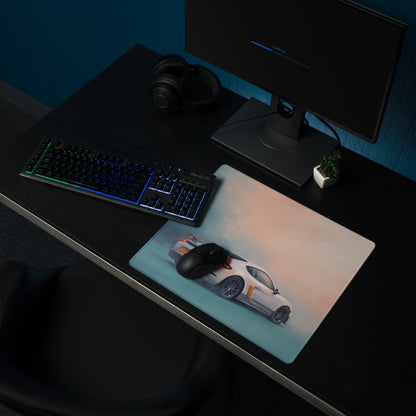 Porsche Cayman GT4 Inspired White & Orange Track Edition Desk Pad – Extended Non-Slip PC Mouse Mat