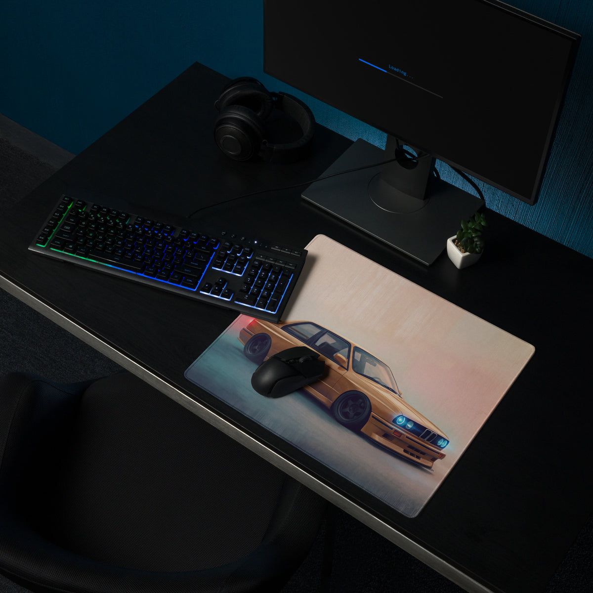 BMW M3 Inspired Dakar Yellow E30 Profile Desk Mat – Low-Friction Cloth Setup Mousepad