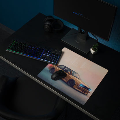 BMW M3 Inspired Dakar Yellow E30 Profile Desk Mat – Low-Friction Cloth Setup Mousepad