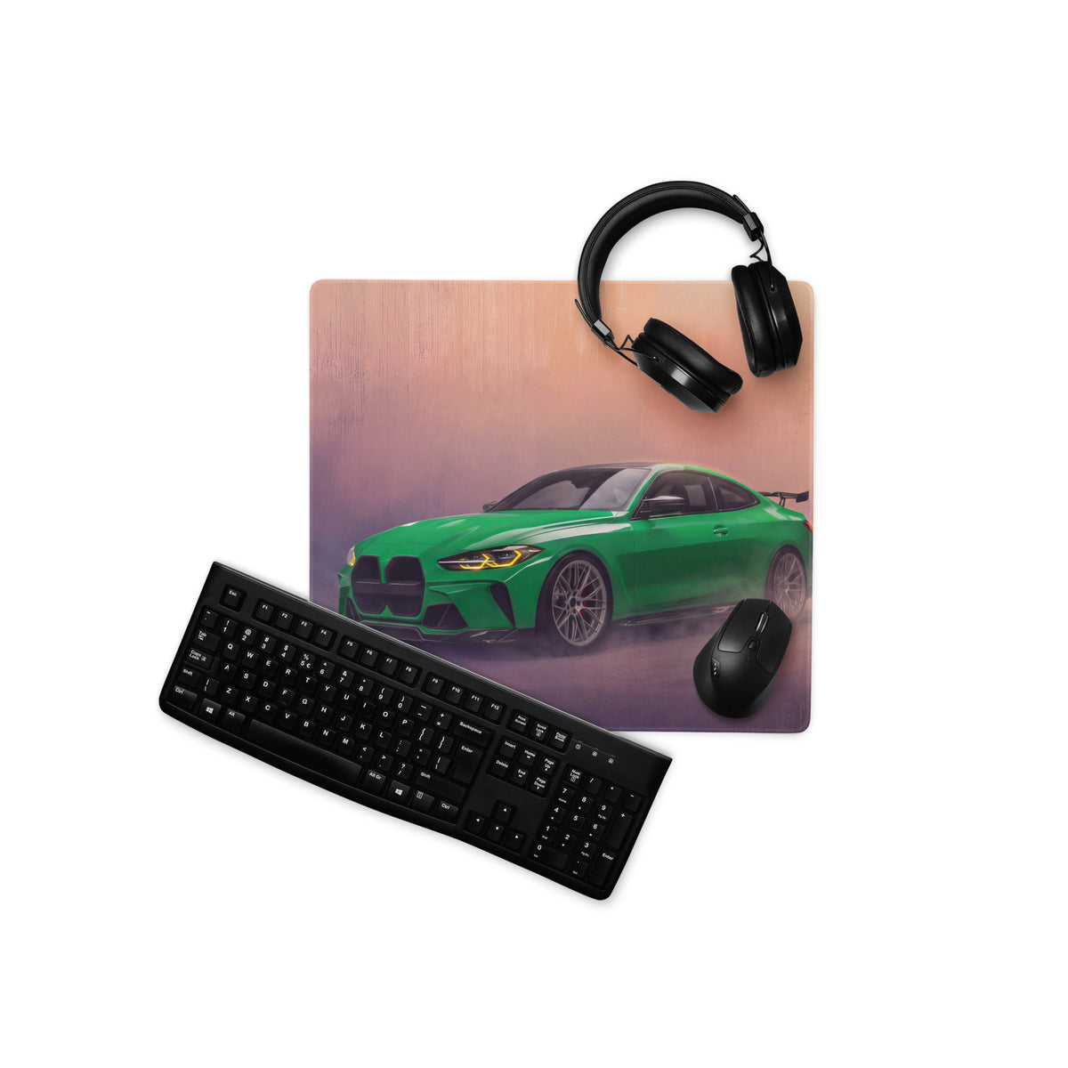 BMW M4 Inspired Isle of Man Green G82 Track Desk Pad – Ultra-Glide Stitched Edge Gaming Mouse Mat
