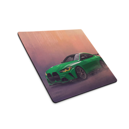 BMW M4 Inspired Isle of Man Green G82 Track Desk Pad – Ultra-Glide Stitched Edge Gaming Mouse Mat