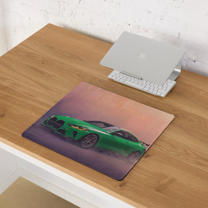 BMW M4 Inspired Isle of Man Green G82 Track Desk Pad – Ultra-Glide Stitched Edge Gaming Mouse Mat
