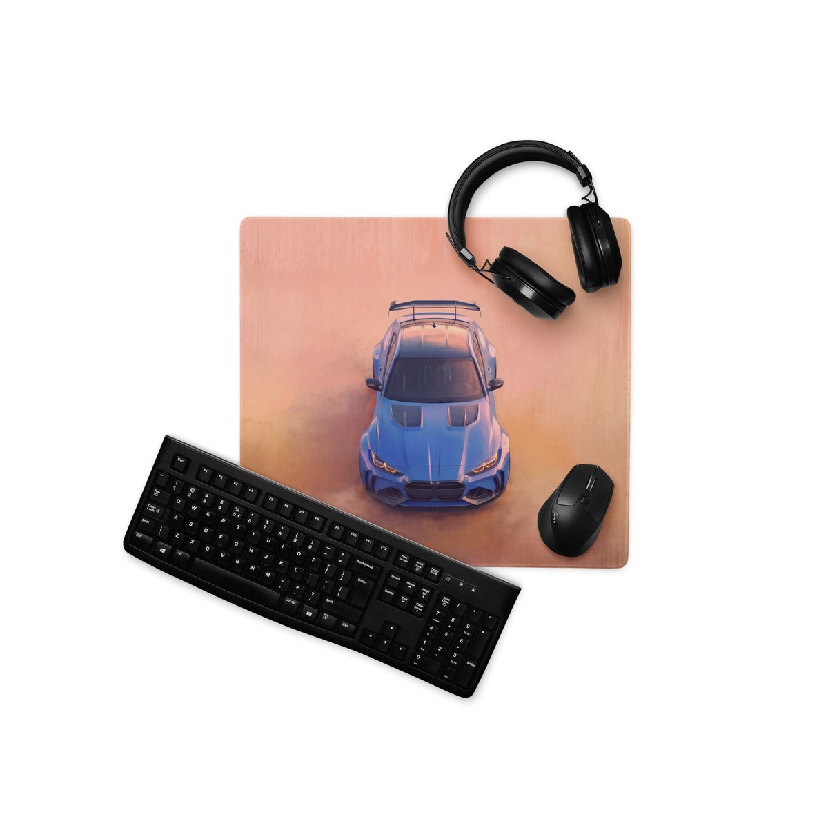 BMW M4 Inspired Marina Bay Blue GT Wing Desk Pad – Extended Non-Slip PC Mouse Mat