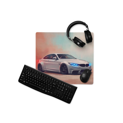 BMW M4 Inspired Alpine White Widebody Desk Pad – Ultra-Glide Stitched Edge Gaming Mouse Mat