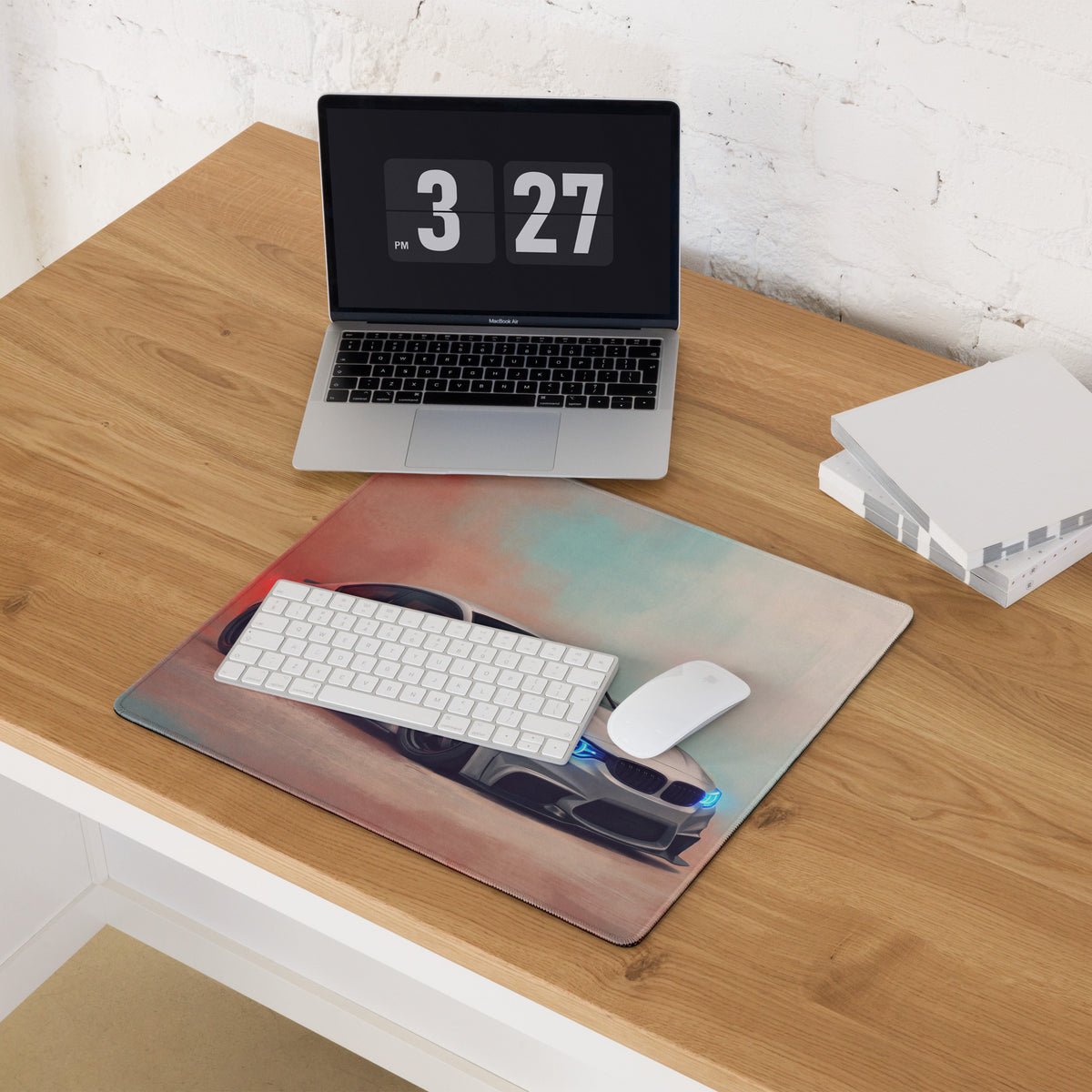 BMW M4 Inspired Alpine White Widebody Desk Pad – Ultra-Glide Stitched Edge Gaming Mouse Mat