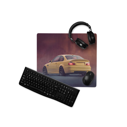 BMW M3 Inspired Dakar Yellow E46 Rear Desk Mat – Low-Friction Cloth Setup Mousepad