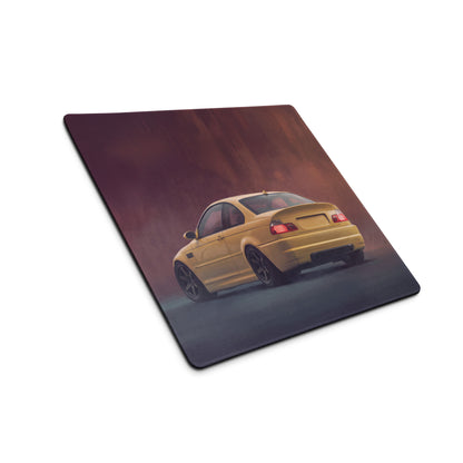 BMW M3 Inspired Dakar Yellow E46 Rear Desk Mat – Low-Friction Cloth Setup Mousepad