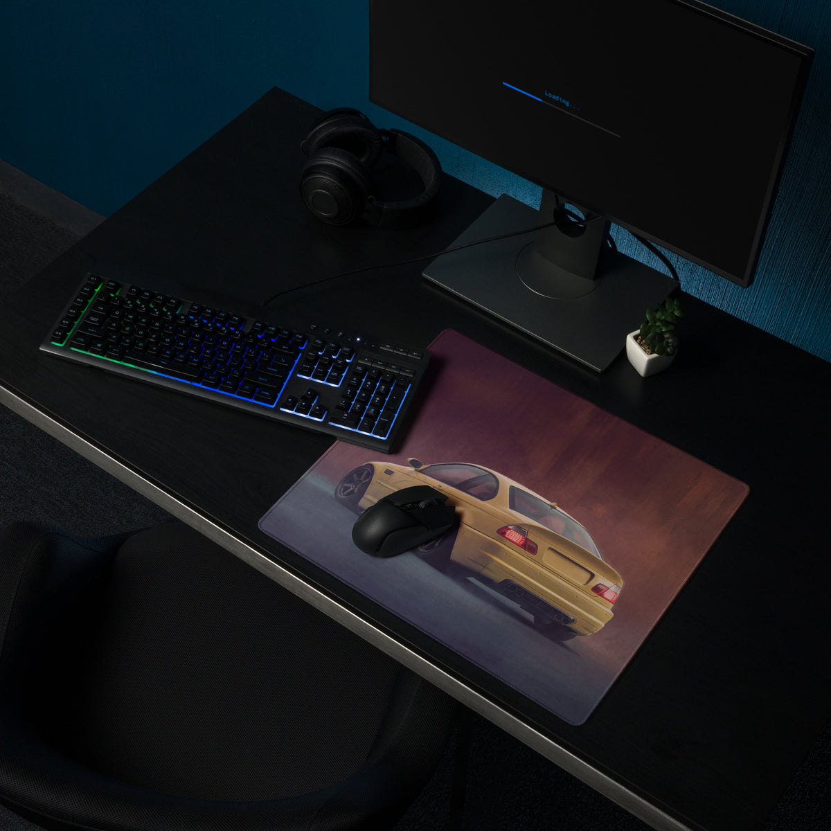 BMW M3 Inspired Dakar Yellow E46 Rear Desk Mat – Low-Friction Cloth Setup Mousepad
