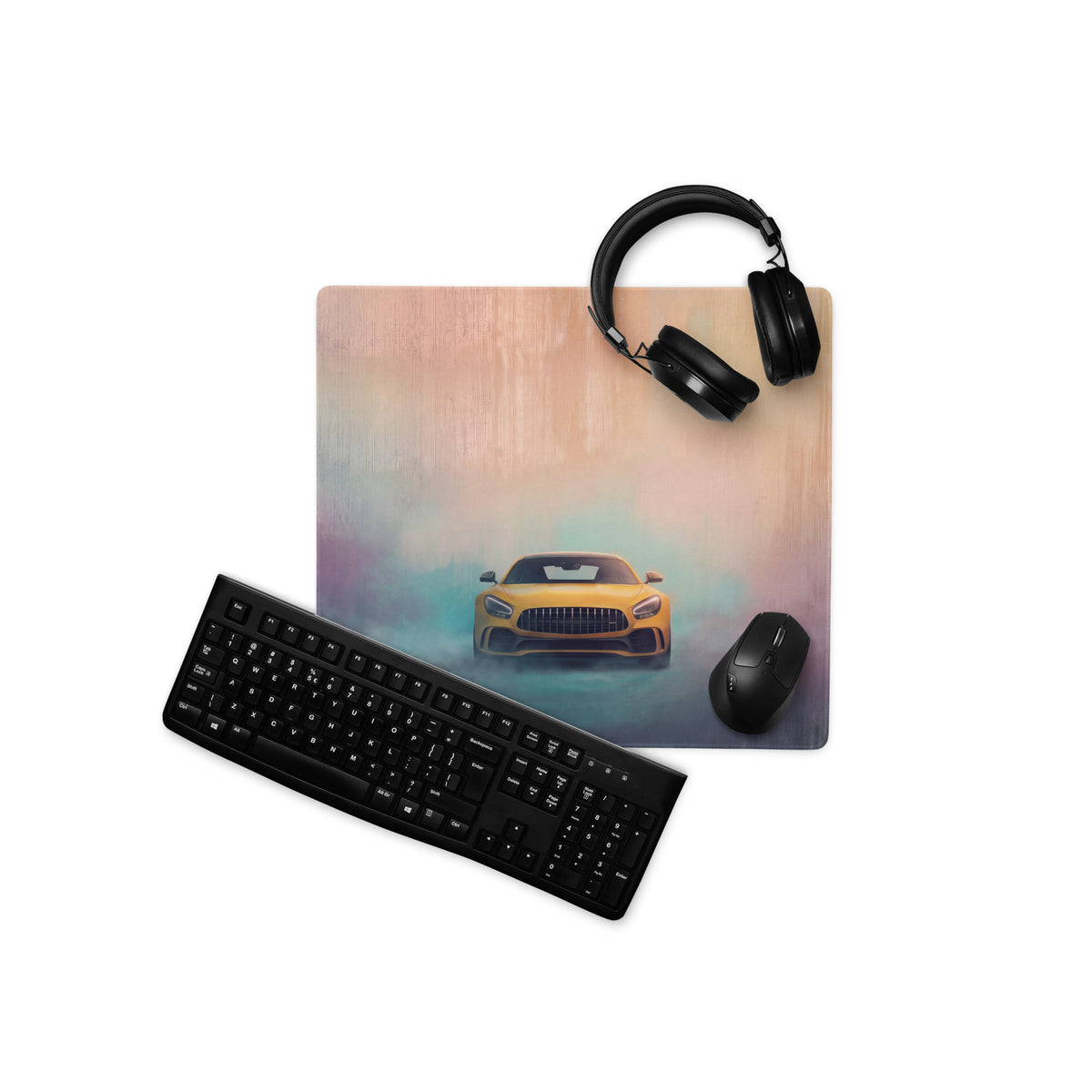 Mercedes-AMG GT Inspired Sunburst Yellow Frontal Desk Pad – Extended Non-Slip PC Mouse Mat