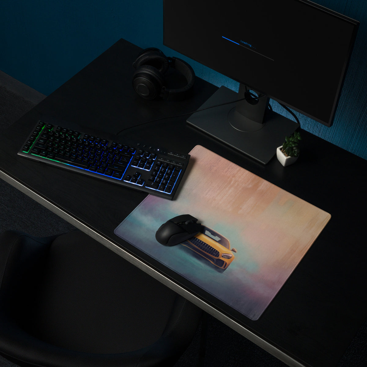 Mercedes-AMG GT Inspired Sunburst Yellow Frontal Desk Pad – Extended Non-Slip PC Mouse Mat