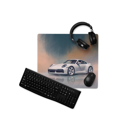 Porsche 911 Inspired Silver 992 Sport Classic Desk Mat – Low-Friction Cloth Setup Mousepad